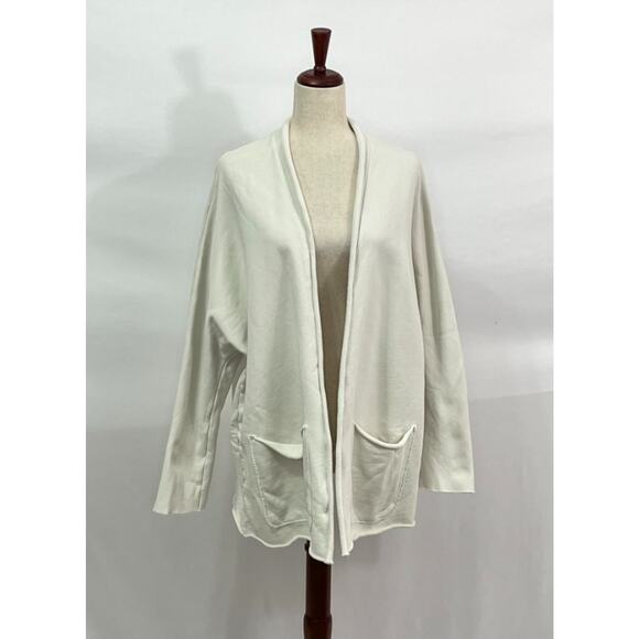 FRANK & EILEEN Sz L Large Beach Cardigan Open Front Triple Fleece Vintage White - Picture 2 of 11